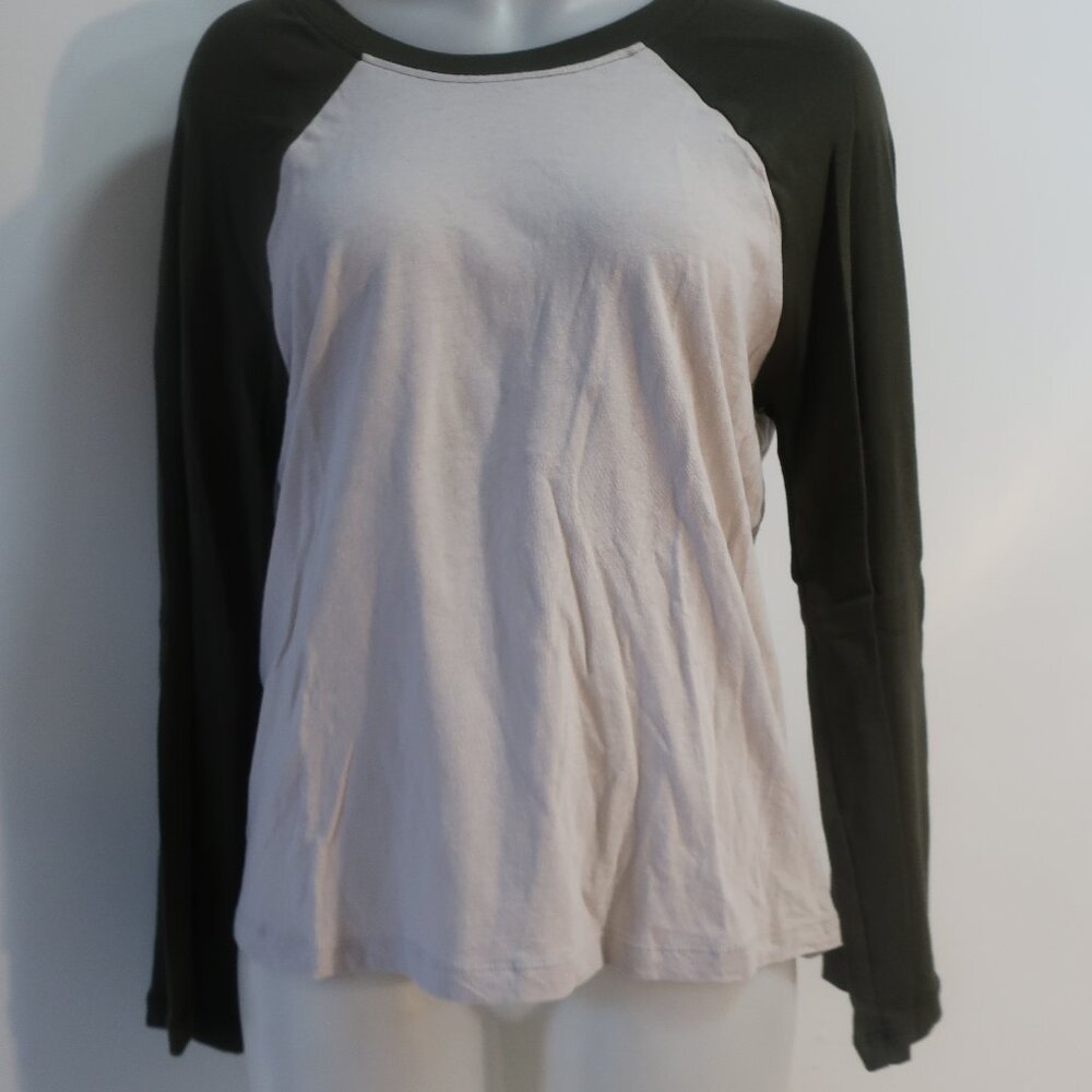 NWT Womens LA Made Military Green Beige (Item- 32) Raglan Baseball T-Shirt M - Picture 3 of 7